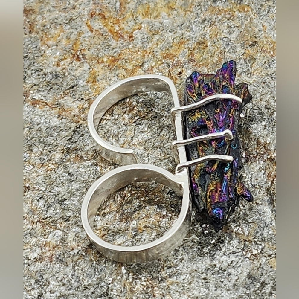 TITANIUM KYANITE RAW STONE RING HANDMADE .925 STERLING SILVER ADJUSTABLE STYLE - Picture 2 of 11